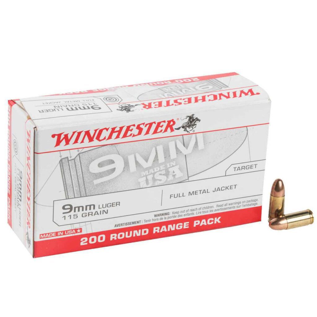 9MM Winchester USA Target Ammo 200 Rounds 020892221819