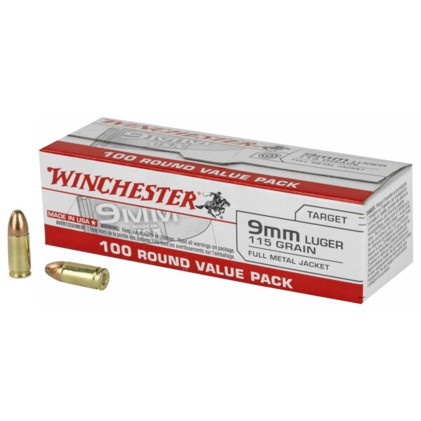 9MM Winchester USA Target Pack 115gr FMJ grain 100 rounds 020892212978
