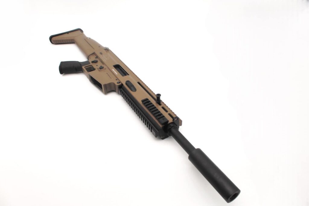 Photorealistic 8K overhead angle of the fully assembled SR12 shotgun, lying flat on a tactical mat, with magazine tube visible