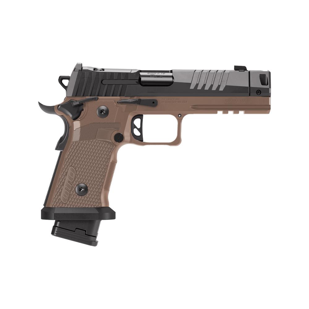 Photorealistic 8K studio shot of Sig Sauer P211 GTO Combat SAO 9mm handgun, centered on a premium gradient background, clean and heroic composition highlighting the optic-ready slide and black finish, high detail on barrel and grips