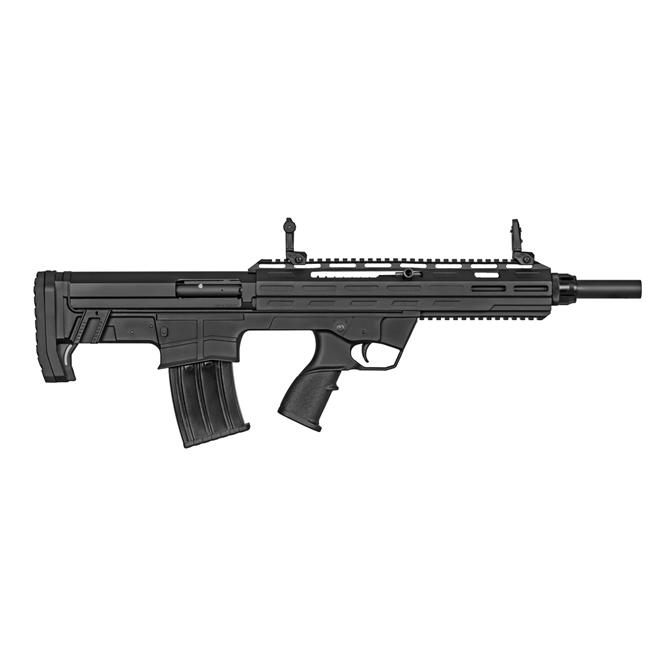 Photorealistic studio product hero shot of the exact SDS Imports Tokarev TBP-12P bullpup shotgun centered on seamless pure white background, matte black polymer finish with subtle texture details, 18.5 inch barrel, inserted 5-round magazine, raised Picatinny rail with flip-up sights, perfectly balanced lighting with soft highlights and crisp shadows, ultra sharp 8K resolution, commercial product photography style, conversion optimized composition