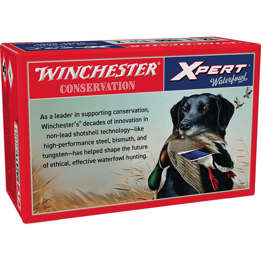 Photorealistic 8K lifestyle image of a waterfowl hunter loading Winchester Xpert shotshells into a shotgun in a misty marsh at sunrise with natural lighting